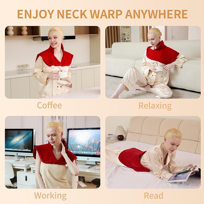 Heating Pad for Neck and Shoulders and Back,Weighted Neck Heating Pads for Back Pain Relief, Shoulder Heating Pad with 4 Heat Settings, Auto-Off, Christmas Gifts for Women Men Mom Dad,19'' x 22'', Red