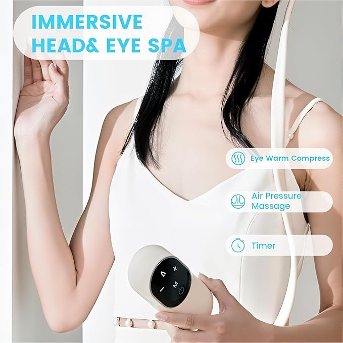 Hooded Head Massager & Eye Relaxation Device with Heat, Rechargeable Scalp Massager for Stress Relief and Comfort, Ideal for Relaxation
