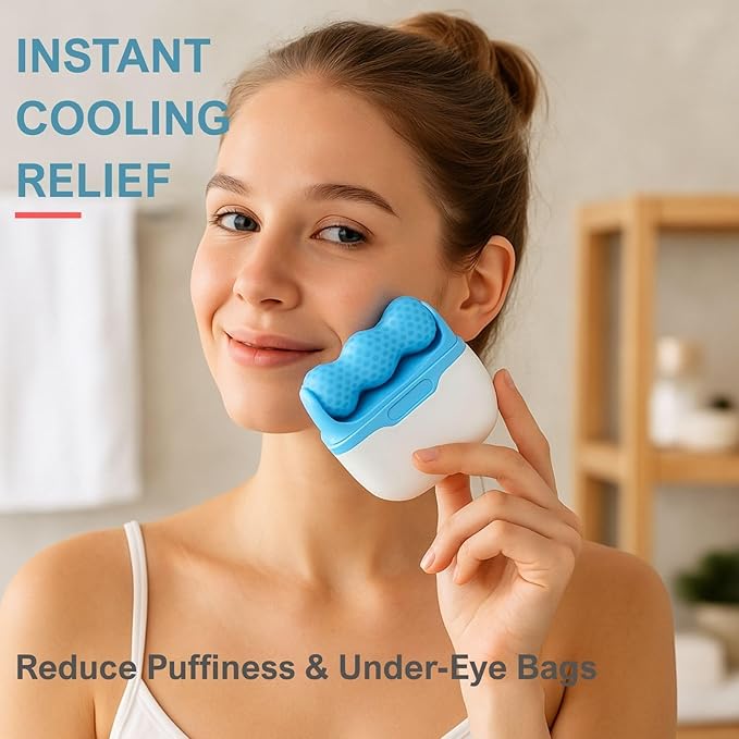 Ice Roller for Face Cooling Massager for Puffiness, Wrinkle Reduction & Migraine Relief – Portable, Reusable – Ideal for Women & Men(Blue)