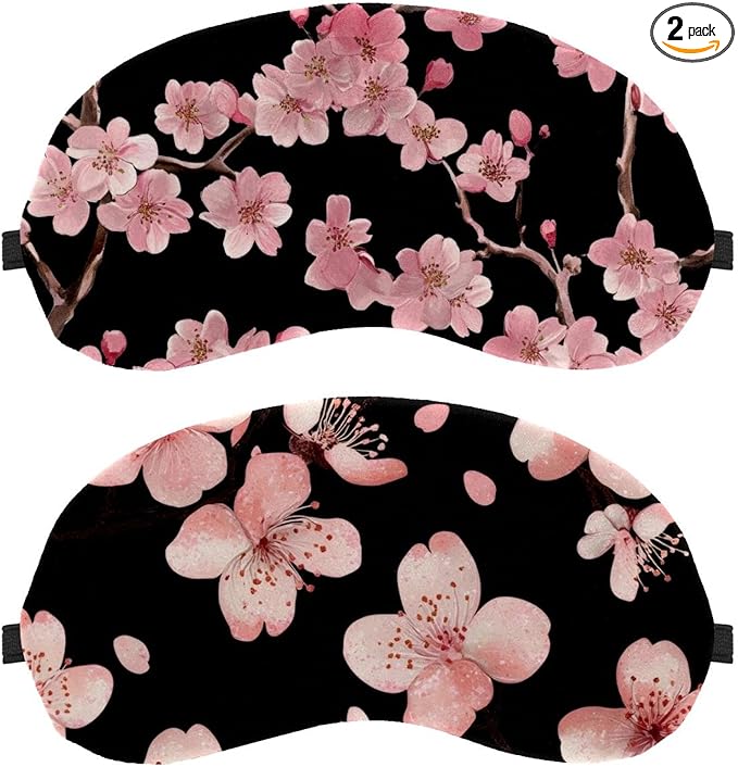 2 Pack Sleep Eye Mask for Women Men, Soft Breathable Eye Cove No Pressure Blackout Night Blindfold for Sleeping Light Blocking with Adjustable Strap, Pink Flowers Printing