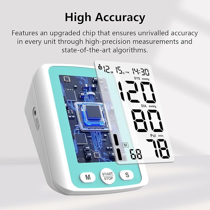 Upper Arm Blood Pressure Monitor for Home Use, Automatic Digital BP Machine with 9-17 inch Large BP Cuff, Large Backlit Display, 2X500 Sets Memories,Green