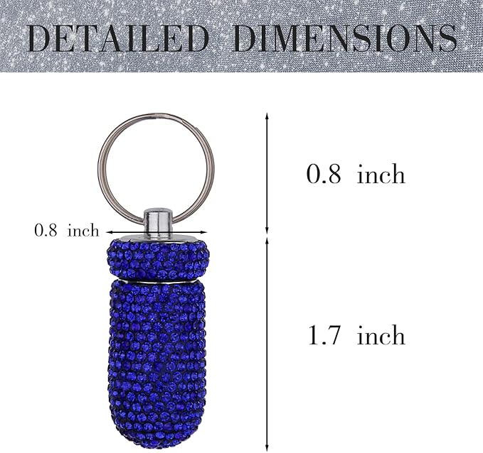 GOUWEIBA 2 Pieces Bling Pill Container Portable Pill Bottle Case Waterproof Travel Medicine Box Crystal Diamond Mini Pill Holder Storage with Keychain for Outdoor Camping Traveling (Blue, Green)