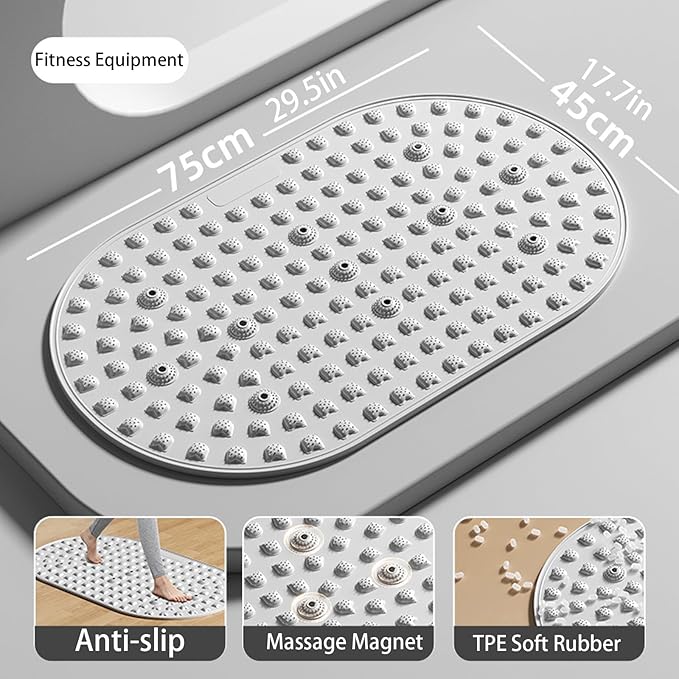 Silicone Reflexology Foot Massage Mat with Magnetic Therapy, Acupressure Meridian Stimulation Pad, Soft Gel TPE Material, 29.6x17.7 Inches, Gray