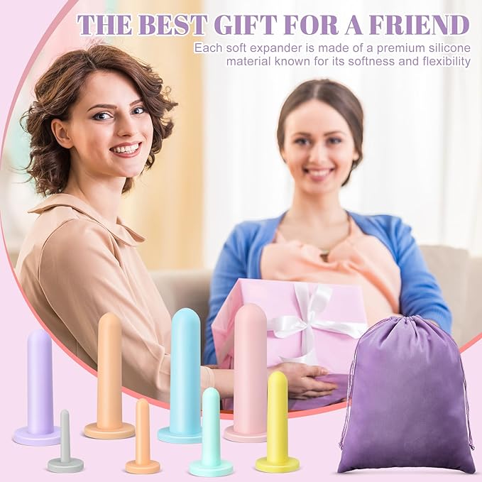 Geiserailie 8 Pcs Silicone Pelvic Floor Strengthening Device Fitness and Kegel Exerciser Set Muscle Trainer Exerciser Stretcher with Bag and Box for Women, 8 Different Sizes(Macaron)