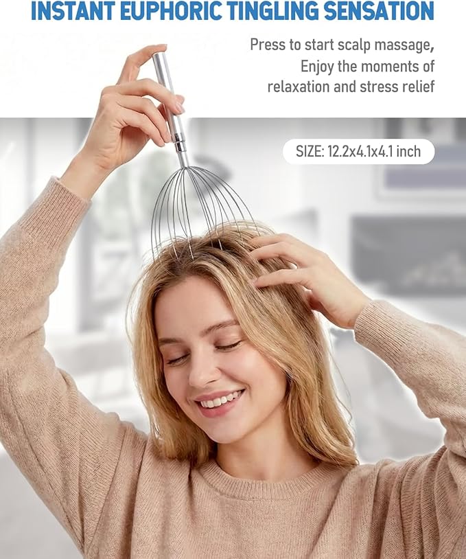 Head Massager Scalp Stress Relief, Rechargable Electric Scalp Massager, Handheld Vibrating Head Scratchers with 20 Metal Fingers for Hair Scalp Massage Relaxation Self-Care
