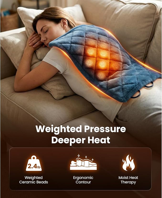 BOB AND BRAD Far Infrared Weighted Heating Pad for Back Pain Relief, FSA-HSA Eligible, Large 12x24 Electric Heat Pad with Auto Off, Deep Moist Heat & Hands-Free Strap for Cramps, Knee, Neck, Shoulder