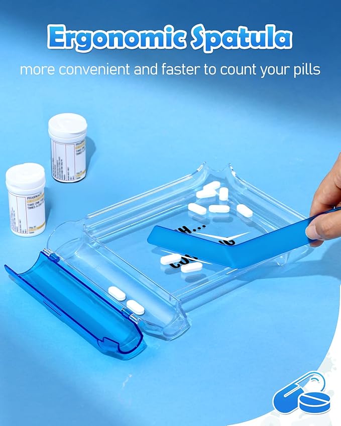 Plifal Pill Counter Tray with Spatula - Pill Counting Tray Shhh Print Pharmacy Counting Tray Medicine Sorting Tray with Funny Reminder Labels, Equipped with L-Shaped Spatula