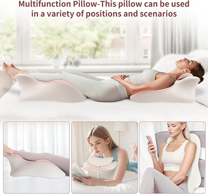 Adult Memory Foam Ergonomic Wedge Prone Pillow, Bed Pillow for Sitting Up, Back, Neck, and Leg Pain Relief, Anti Snoring, Ideal for Massage, Reading, Sleeping, with Removable Washable Cover, Grey