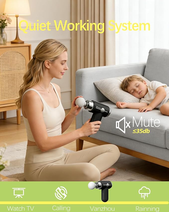 Mini Massage Gun Deep Tissue, Portable Handheld Massage Gun for Muscle Recovery, Quiet Percussion Massager with 9 Heads, USB-C Rechargeable Massage Gun for Travel, Gym & Office, Matte Black