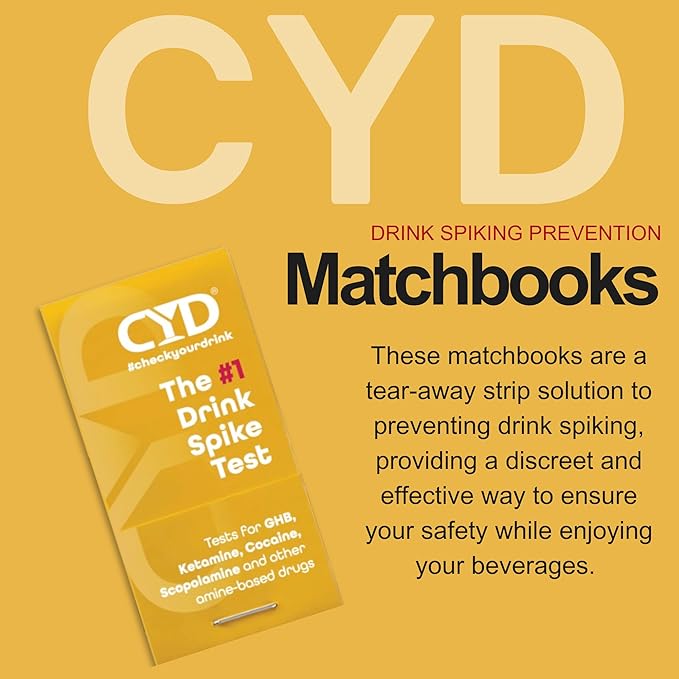 Check Your Drink Matchbook. Avoid Drink Spiking. Detect GHB or KETA Using The Personal Test Strips. - Each Match Book Contains 8 Tear-Away Test Strips