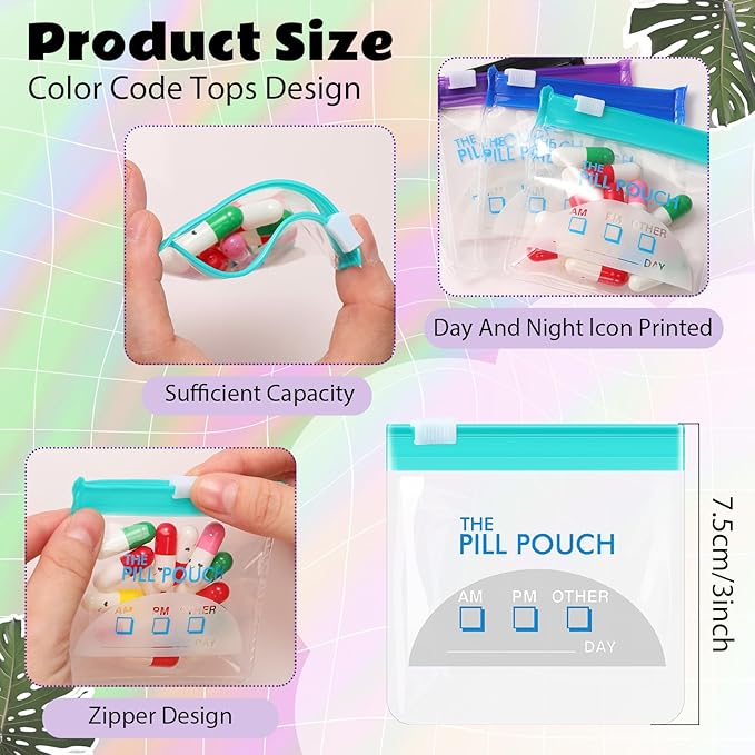 Sherr 35 Pcs Pill Pouch Bags Zippered Pill Pouch Set Reusable Translucent Medicine Organizer Self Sealing Medicine Organizer Travel Plastic Bags with Slide Lock for Storage(Vivid,Vivid Colors)