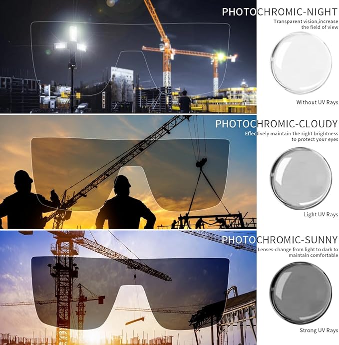 Transition Photochromic Safety Glasses For Men Women Wrap Around Safety glasses with Anti bluelight UV Protection