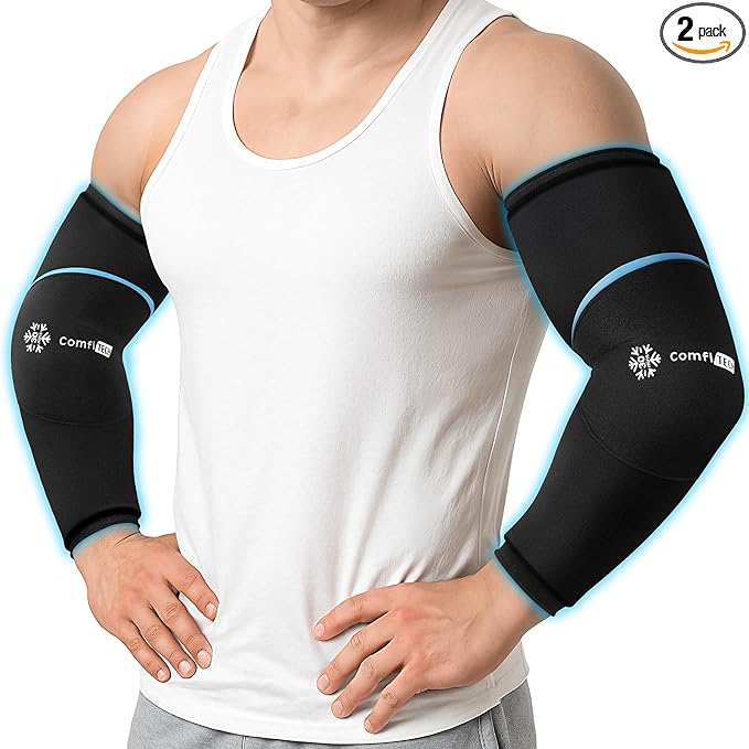 ComfiTECH Dual-Gel Full Arm Ice Pack Wrap with Extended 30-Min Cooling for Elbow, Detachable Cold Pack & Flexible Gel Ice Sleeve for Volleyball, Tennis Recovery, Muscle Relaxation, Large, 2 Packs
