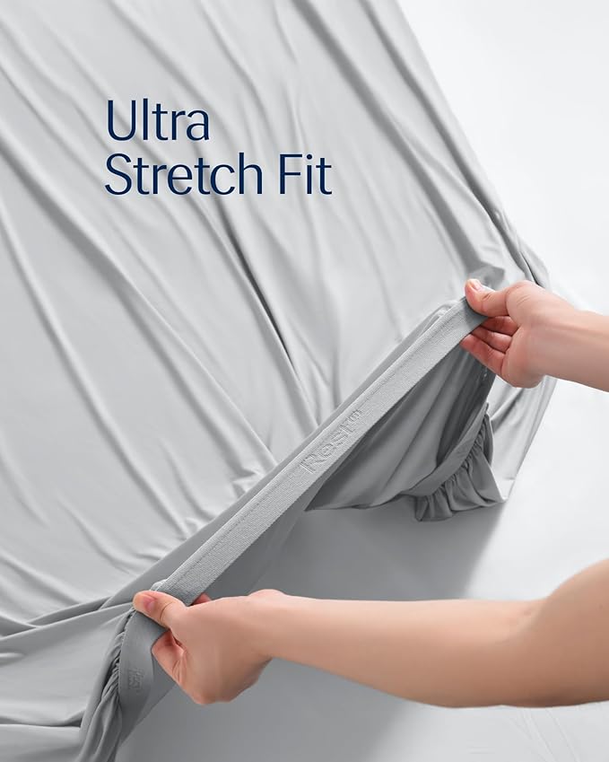 REST® Evercool®+ Cooling Fitted Sheet, Split King, Light Gray, 13’’Deep (Stretched up to 15’’) Silver Infused Cooling Bedding for Hot Sleeper and Night Sweat, for Fresh and Hygienic Sleep