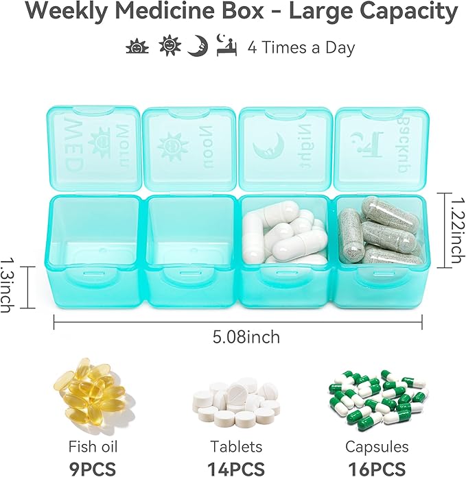 Restree Monthly Pill Organizer 28-Compartment Pill Case, 4 Times Daily Medication Container, Travel-Friendly Pill Box for Vitamins Supplements (Pink)