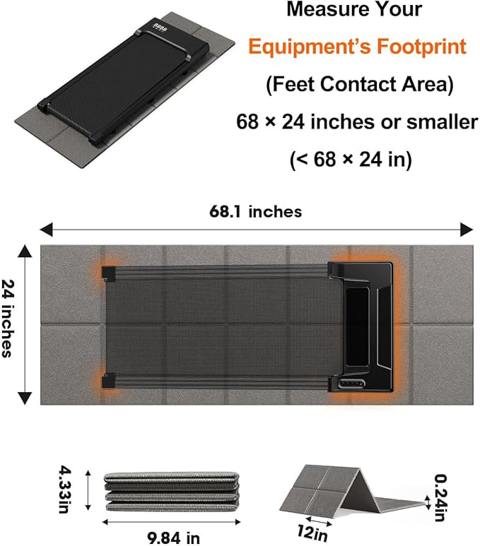 Treadmill Walking Pad Mat for Carpet, for Hardwood Floors, 68x24 Mat for Under Treadmill/Walking pad/Bike on Carpet, 1/4" Thick Exercise Equipment Mat, No Slip, Noise Shock Absorption (Grey)