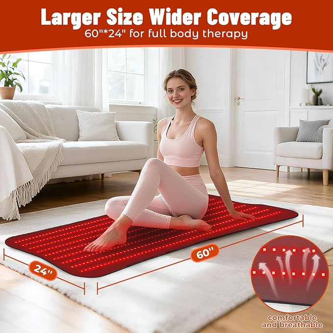 Red Light Therapy Mat for Body, 60''x 24'' Red Light Therapy Pad with Controller, 540pcs 2 in 1 LEDs (660nm & 850nm), Adjustable Timer & Intensity