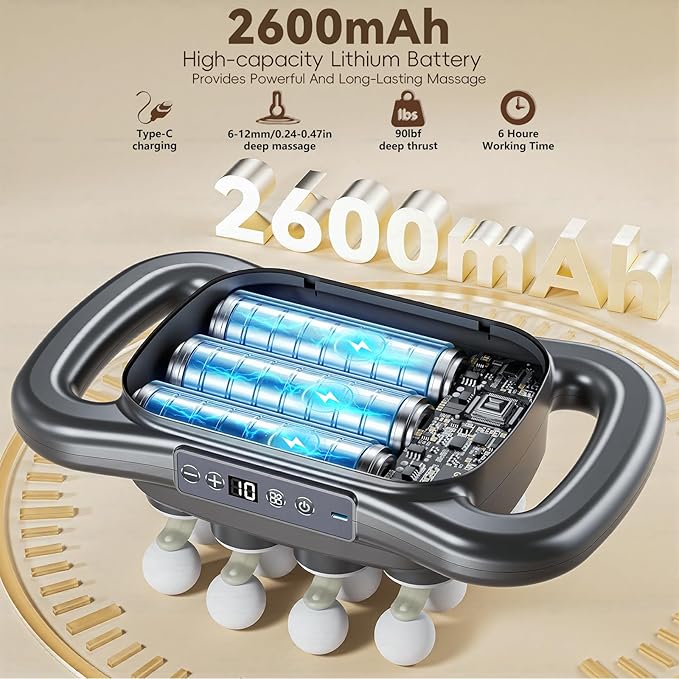 16-Head Massage Gun,2026 Upgrade Deep Tissue Percussion Massager with 9 Modes 9 Intensities, 2600mAh 6H Runtime, Quiet Muscle Tension Release Electric Massage Tools for Back, Shoulders, Legs