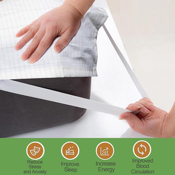 RIQINXIN Grounding Sheets Grounding Mat for Improved Sleep 10% Pure Conductive Silver 90% Cotton Reduce Pain Anxiety Stress 78x80in White