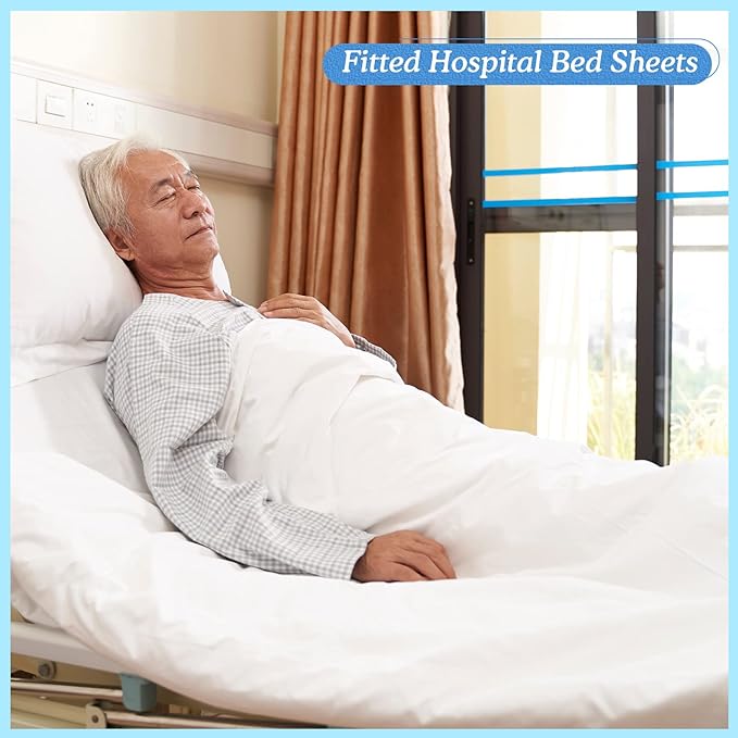 Moukeren 6 Pcs Hospital Bed Sheets Set Deep Pocket Fitted Sheet 36 with Elastic All Around Easy Care Knitted Jersey for Home/Nursing Home (White)