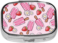 Ice Cream Pill Box 2 Compartment Small Pill Case,Portable for Pocket or Purse Pill Organizer Pill Container Holder with Mirror to Hold Vitamins, Medication, Fish Oil and Supplements
