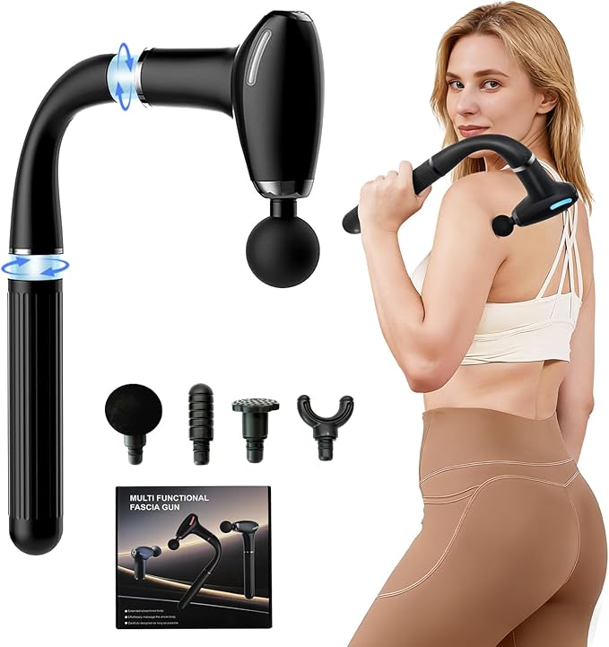 3-in-1 Detachable Percussion Massage Gun - with Upgraded Extension Handle, Back Massager for Pain Relief Deep Tissue, Muscles/Neck/Shoulders/Waist/Legs Massager with 4 Replaceable Massage Heads
