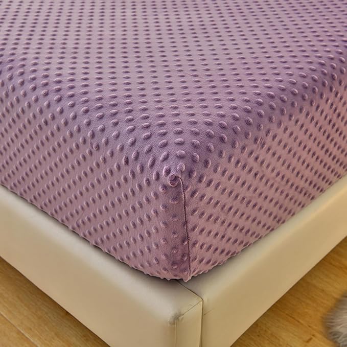 ZIQINPSQ Coral Velvet Fitted Sheet-Thickened Cold-Resistant and Warm Bed Sheets-Soft Velvet Fleece Fitted Sheets with-Elastic All Around. (Purple, Queen)
