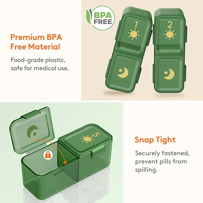 Lifewit Weekly Pill Organizer 2 Times a Day, Portable Travel 7 Day Lightproof Pill Box for Medicines/Vitamin/Fish Oils, Daily Pill Case, Green