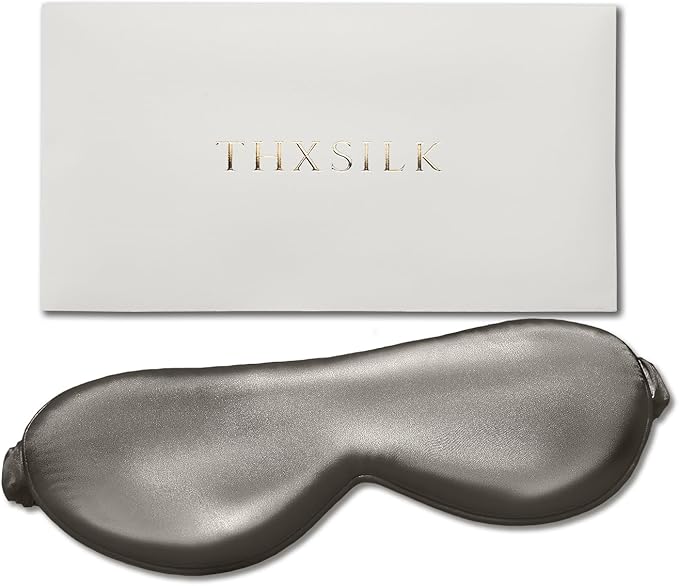 THXSILK 6A+ Grade 25 Momme Silk Sleep Mask, 100% Mulberry Blackout Eye Mask for Sleeping, Soft Lightweight Silk Eye Cover for Women, Men, Travel, Nap, Airplane(4.7×27.5inches, Charcoal)