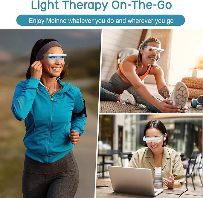 Light Therapy Glasses, Blue-White UV-Free Light Therapy Lamp, Portable Daylight Lamp, Wearable Sunlight Lamp, Boost Energy, Relief for Sleep Problems, Jet Lag, Equivalent to 10000 Lux