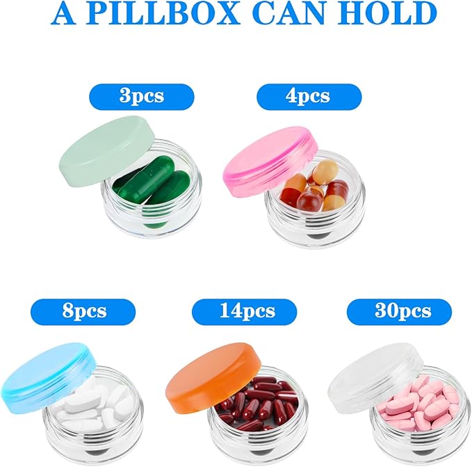 Small Pill Organizer Box, 5 Pcs Travel Pill Case Holder Portable Daily Mini Pill Container BPA Free Medicine Storage Container for Purse Pocket Briefcase (Blue/Orange/Rose/Green/White)