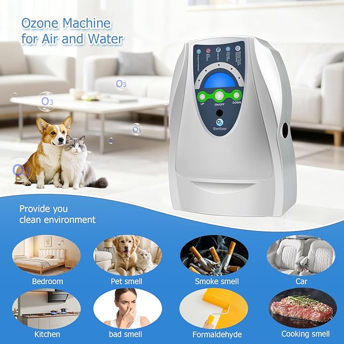 Ozone Machine Generator,Multipurpose Water Ozonator with Timer for Air,Water,Food,Home,Room,Car
