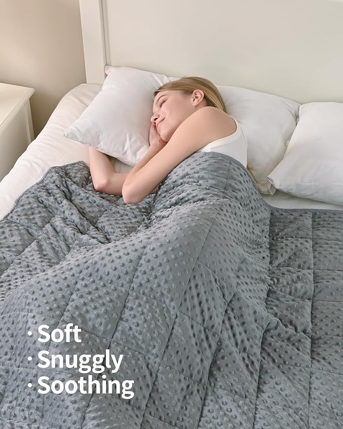 Mr. Sandman Weighted Blanket for Adults Queen Size 15 lbs, Soft Cooling Heavy Minky Blanket for Sleep, Washable Throw Blanket with Glass Beads, 60 x 80 Inches, Grey