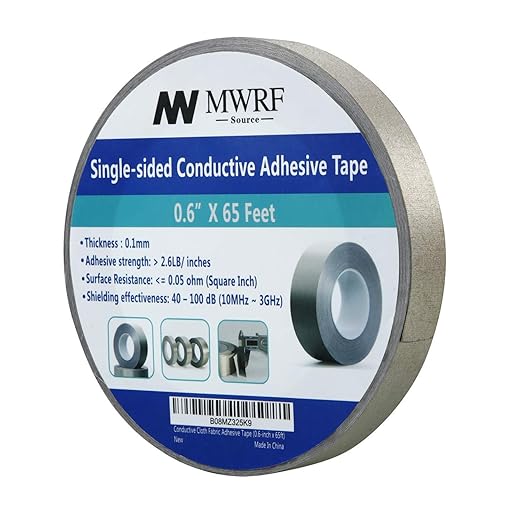 MWRF Source Conductive Cloth Fabric Adhesive Faraday Tape (0.6-inch x 65ft); EMI Grounding; RFID Signal Attenuation; Radio Frequency Signal Attenuation; Guitar Interference Shielding