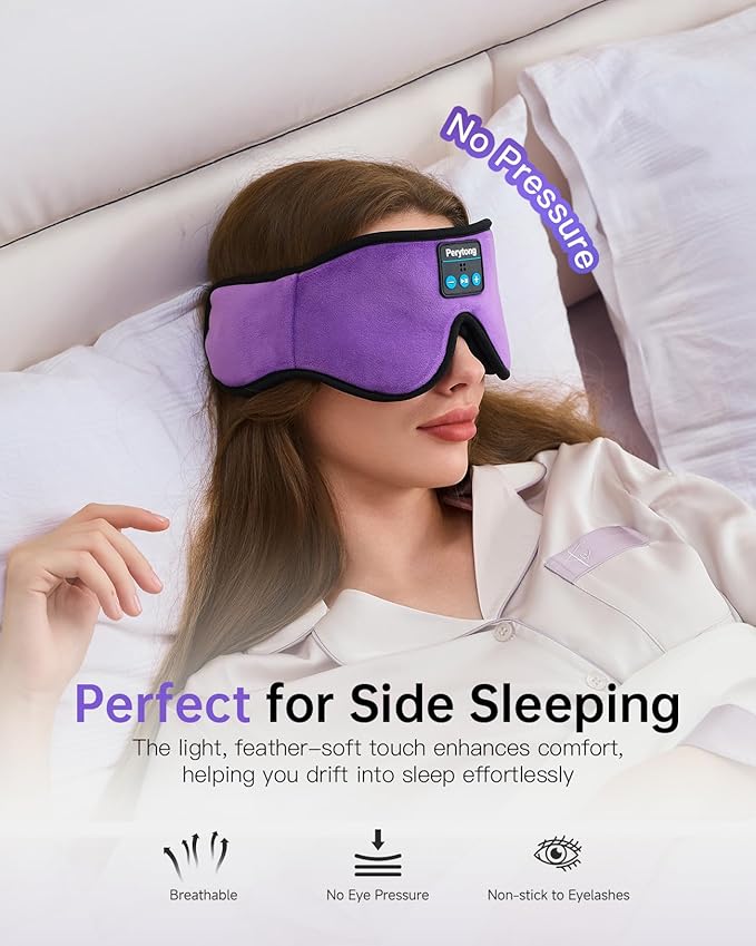 Sleep Mask with Bluetooth 5.4 Headphones, Wireless Music Sleep Eye Mask for Side Sleepers, 3D Contoured Comfort & Built-in HD Stereo Earphones, Blackout for Travel (Deep Lavender)