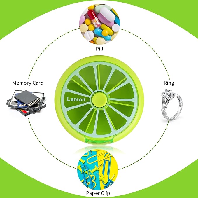 Creative Portable Mini 7 Day Weekly Circular Shape Rotary Cute Fruit Style Pill Storage Case Box (Lemon)