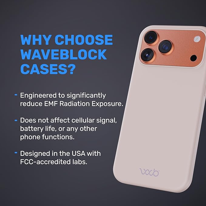 WAVEBLOCK EMF Protection Silicone iPhone Case Compatible with iPhone 17 Pro Max, Radiation Blocker, 5G Shield Reduction, Lightweight, USA Patented and Tested in FCC Lab, Stone