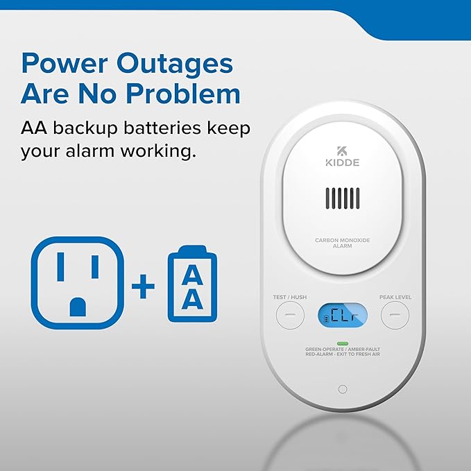 Kidde Carbon Monoxide Detector, Plug-in with AA Battery Backup, Easy-to-Read Digital Backlit Display, 85 dB Alarm, Rotating Plug, LED Status Light Indicators, 5th Edition, COPD