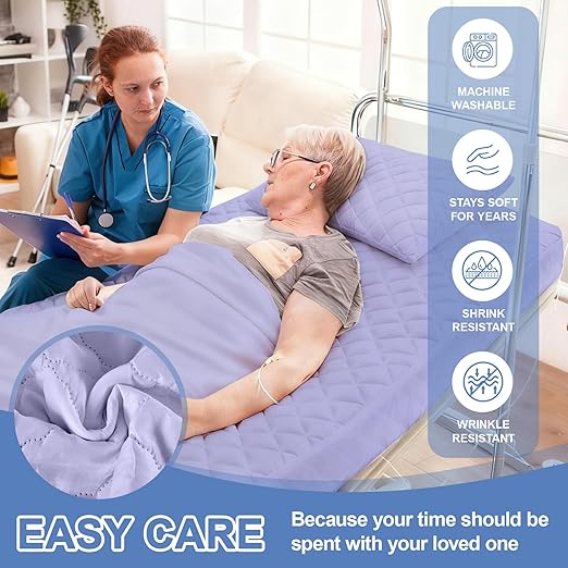 Lounsweer 3 Piece Hospital Bed Sheet Set, Purple Waterproof Bed Sheet Set, Incontinence Protection for Home and Hospital Use, Include 1 Fitted 36" x 80" x 12" 1 Flat and 1 Pillowcase