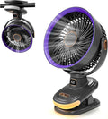 Portable Clip on Fan, Battery Operated Small Powerful USB Desk Fan with Night Light & LED Display Screen, Mini Table Fan, 360° Rotate Personal Fan for Home Office Stroller Camping (Gray)