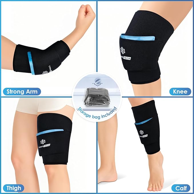 ComfiTECH Dual-Gel Pack Knee Ice Sleeve with Extended 30-Minute Cooling, Detachable Ice Pack & Flexible Reusable Gel Ice Wrap for Soothing Discomfort & Fatigue in Knee, Thigh and Calf, X-Large
