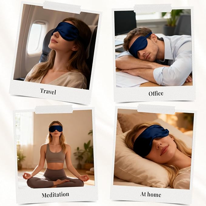 THXSILK 6A+ Grade 25 Momme Silk Sleep Mask, 100% Mulberry Blackout Eye Mask for Sleeping, Soft Lightweight Silk Eye Cover for Women, Men, Travel, Nap, Airplane(4.7×27.5inches, Navy Blue)