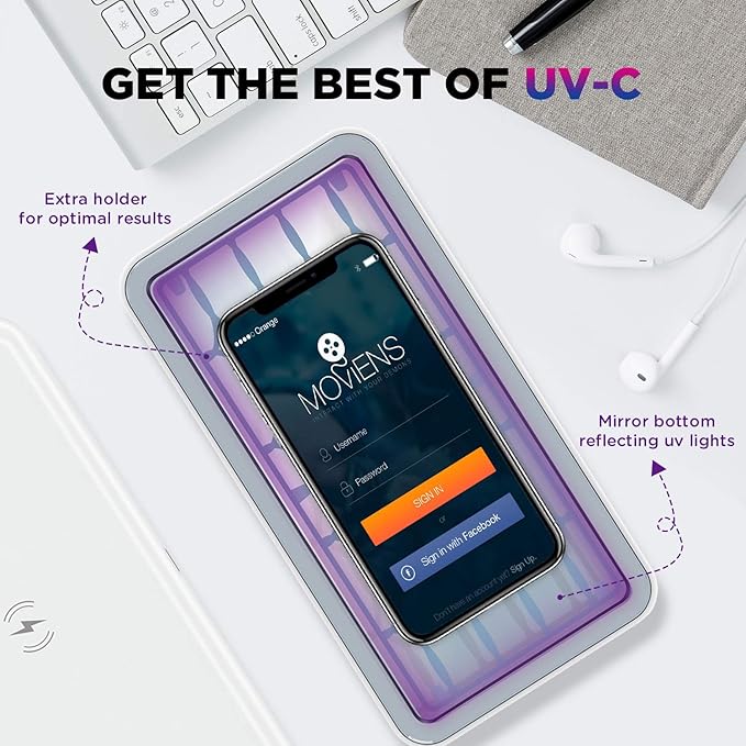 UV light Sanitizer Box, phone sanitizer with wireless charging, ultra-powerful 8 UV-C Sterilizer machine for Phone Toothbrush Nail Tools Jewelry and more