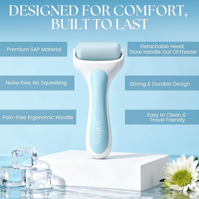 Ice Roller for Face, Premium Facial Ice Roller and 2X Rollers for Long Lasting Cold - Eye Roller for Puffy Eyes & Cold Massage for Migraines (Blue)
