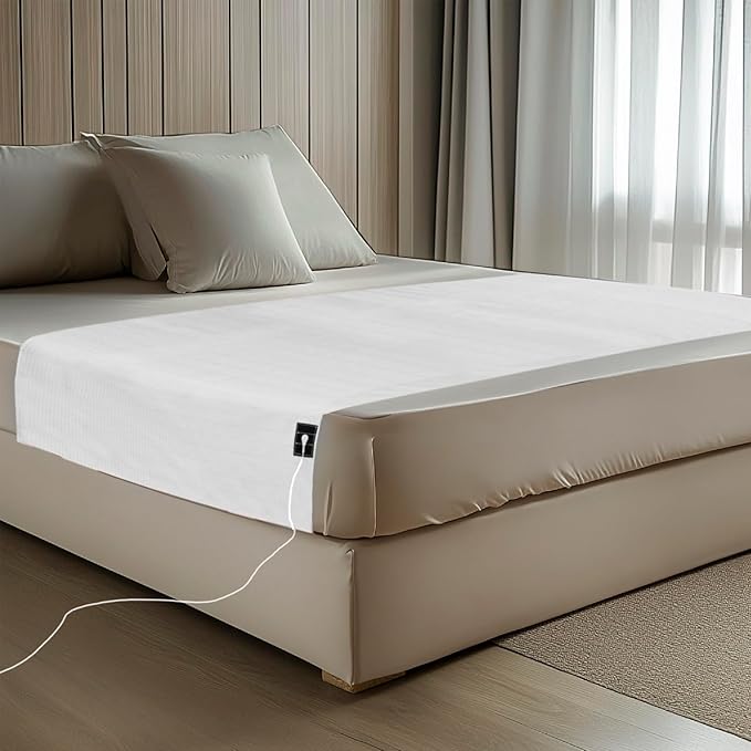 Grounding Sheets Grounded Half Sheet 36"x100" Fit All Bed Sizes Conductive Flat Sheets with Cord Earth Connected for Improved Sleep Organic Cotton+Silver Fiber Beige