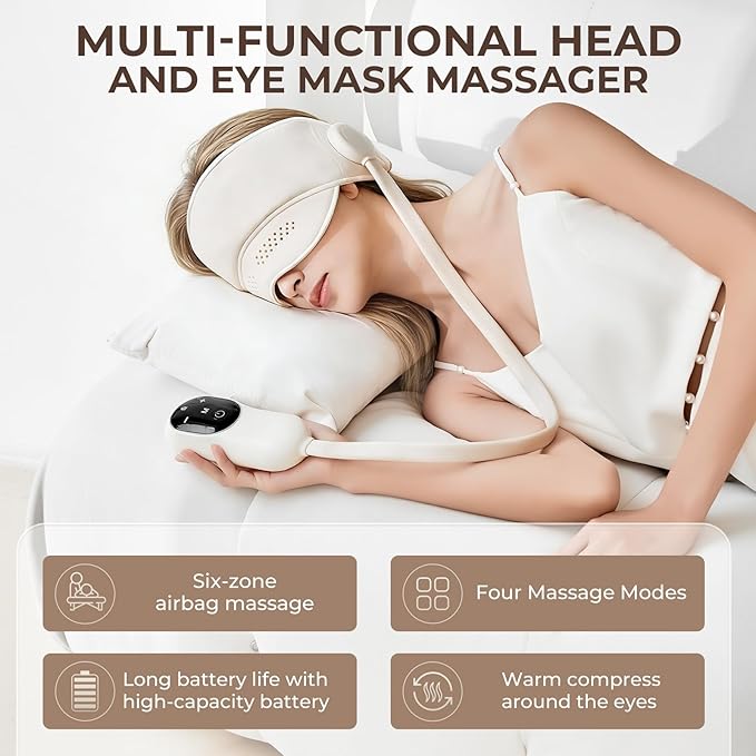 YETEE Head Massager with Heat,Head Massager for Headaches, Eye and Scalp Massager, Comfort Focused Massage Device, 3 Heat Levels, 4 Massage Modes, 6 Airbag Massage Zones