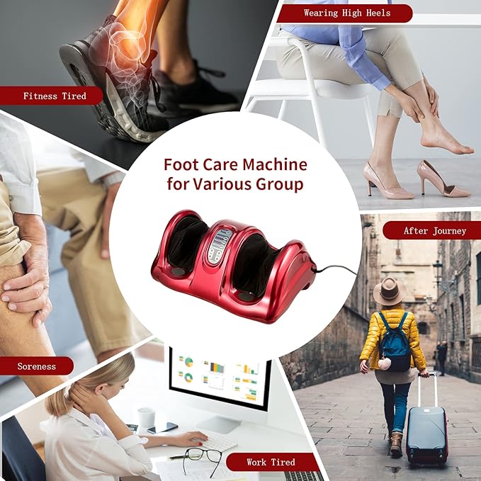 Giantex Shiatsu Foot Massager Machine for Feet, Leg Calf Ankle, Nerve Pain Therapy Spa Gift Deep Kneading Rolling Massage, Electric Shiatsu Foot Massager w/Remote, 4 Modes, Red