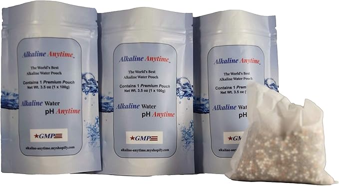 Alkaline Anytime Alkaline Water Filter Pouch-9.5 pH Portable Water Filtration-Extra Large Capacity-105 Gallons-for Pitcher, Water Bottle, Jugs, (3)
