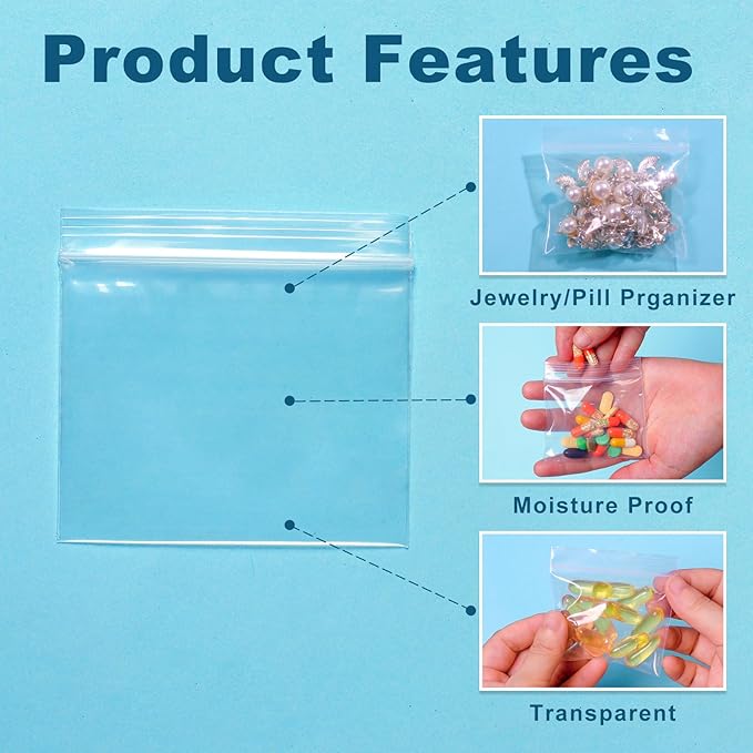 500 Packs Pill Bags 6 mil Sturdy 3x2.75 inch Pill Pouches BPA Free Seal Waterproof Handy Reusable Pill Bags for Travel Small Plastic Bags for Pill Organizer, Jewelry and Small Craft Pieces