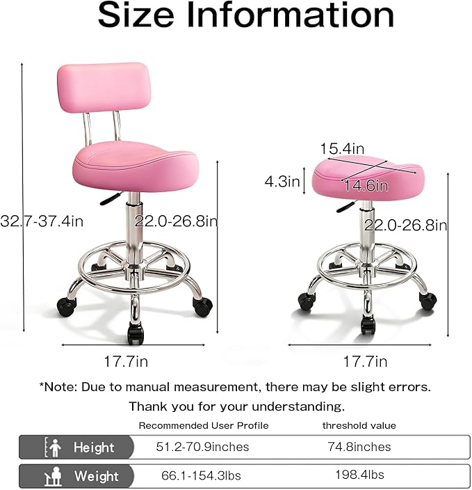 Saddle Stool, Adjustable Height Ergonomic Swivel Chair with Wheels, PU Leather Saddle Seat with Ring Pedal for Salon, Massage, Clinic, Lab, and Office